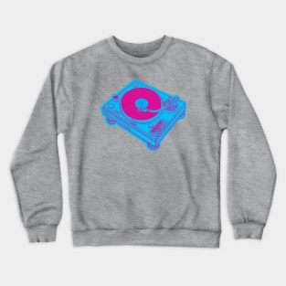 Turntable (Magenta Lines + Blue Bolt Drop Shadow) Analog / Music Crewneck Sweatshirt